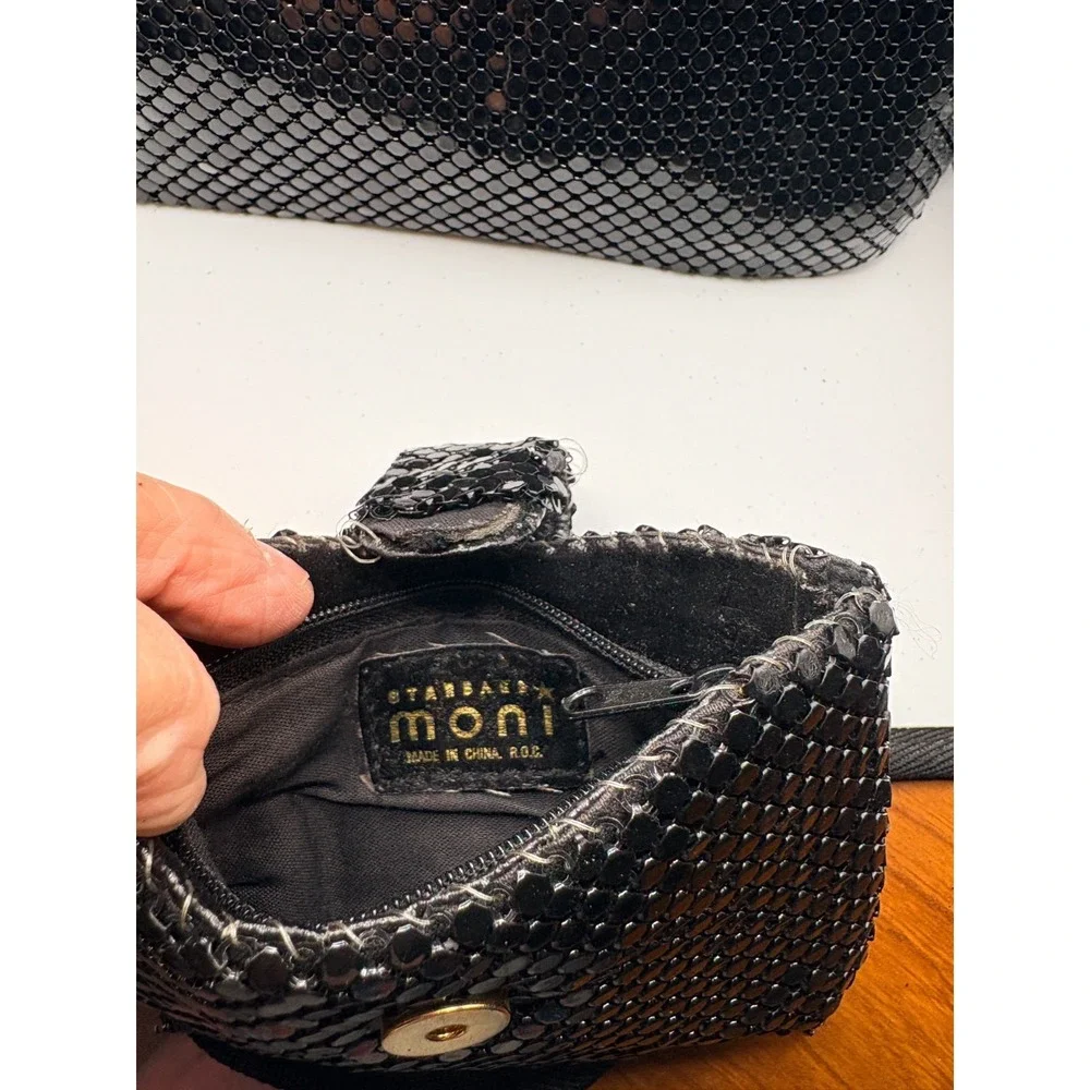 Vintage Starbags Black‎ Metallic Mesh Evening Bag with Coin Purse, leather strap